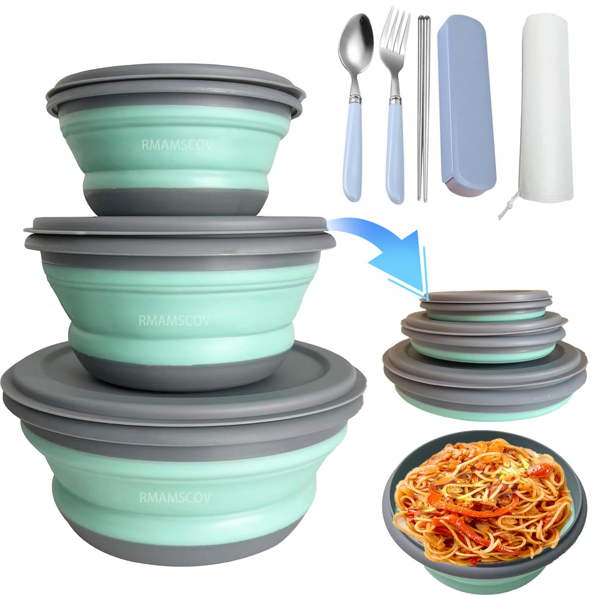 Collapsible Camping Bowl with Lid, Foldable Food Container