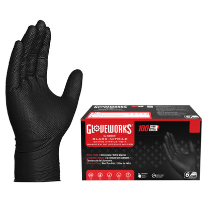 GLOVEWORKS Black Nitrile Gloves 6 Mil Diamond Textured for Mechanic Work