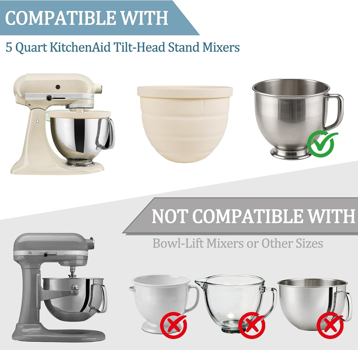 Foldable Silicone Bowl Liners for KitchenAid Tilt-Head 5 Qt Stand Mixers
