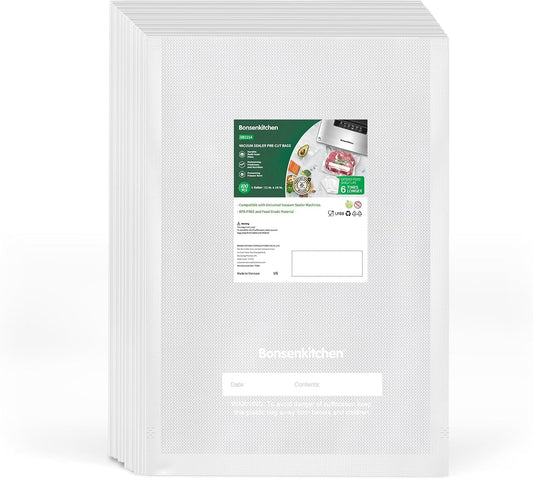 Bonsenkitchen Precut Vacuum Sealer Bags, 100 Gallon 11" x 16" Food Sealer