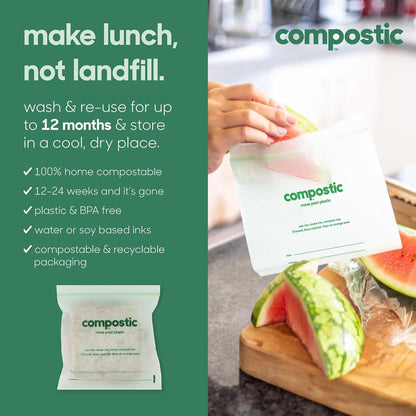 Compostic Compostable Sandwich, Snack, Gallon, Quart Bags Variety, 290 Ct