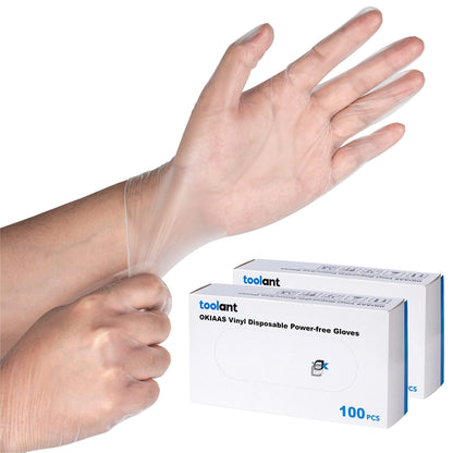 OKIAAS Clear Vinyl Disposable Gloves, Latex-Free, Powder-Free