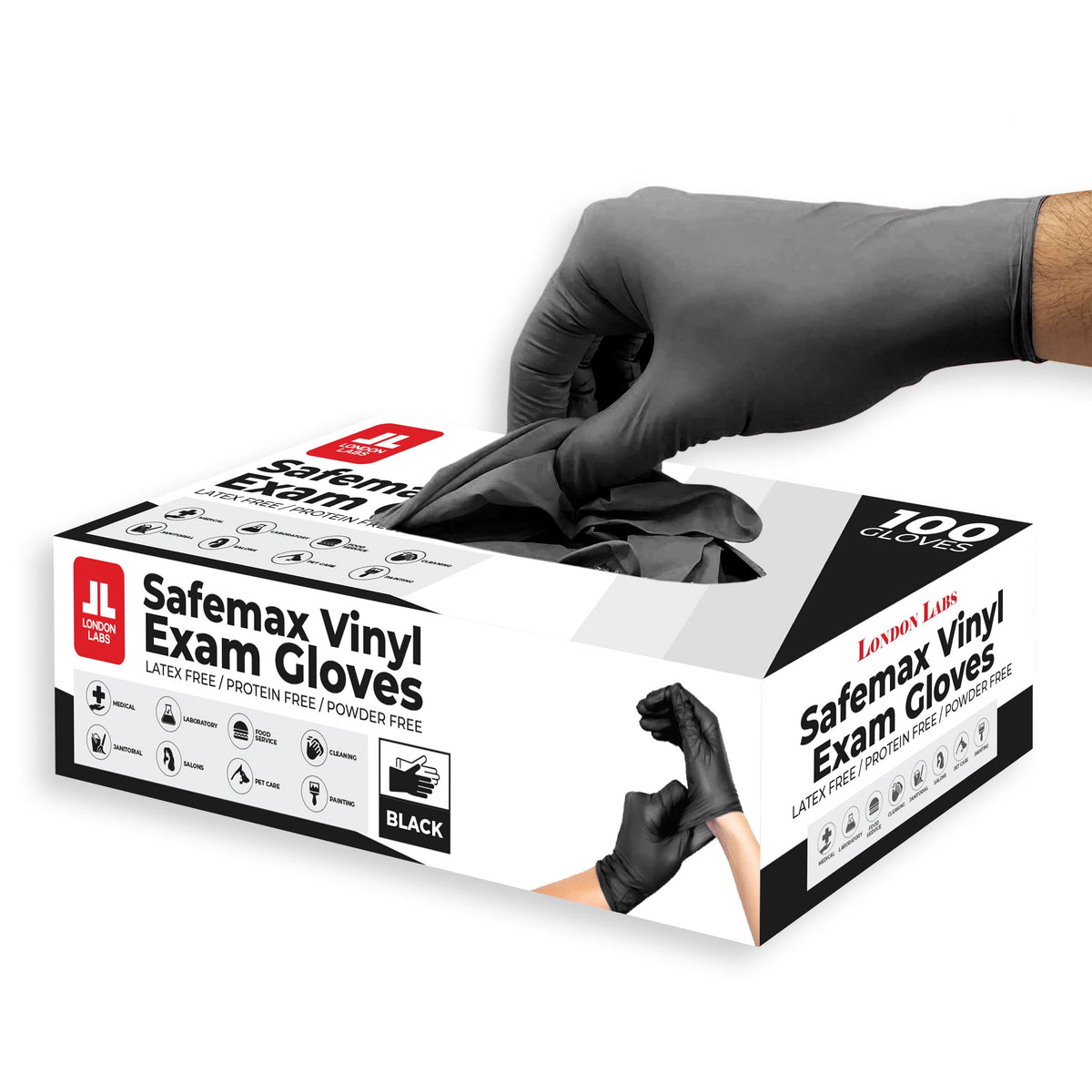 London Labs Black Synthetic Vinyl Exam Gloves Powder Free and Latex Free
