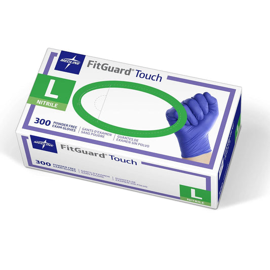 Medline FitGuard Touch Nitrile Exam Gloves, 300 Count, Large, Powder Free, Disposable, Not Made with Natural Rubber Latex, Excellent Sense of Touch for Medical Tasks, Durable for Household Chores