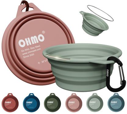 OHMO Large Collapsible Dog Bowls for Travel, 27oz, 2pcs, Camo&Sage Green