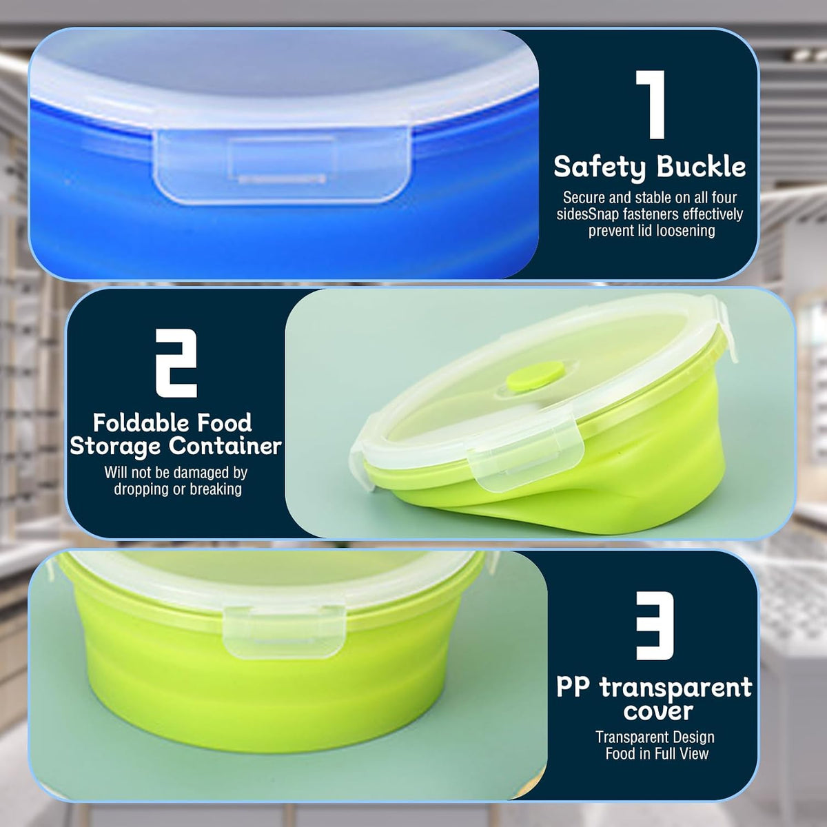 4 Collapsible Food Storage Containers, Silicone Food Storage Containers, Round Collapsible Bowls with lids, Microwave Freezer Dishwasher Safe (Colorful)