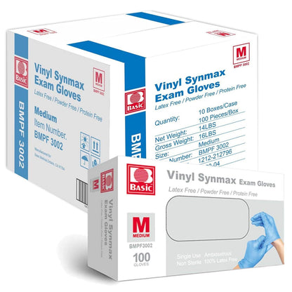 INTCO Basic Medical Synmax Vinyl Exam Gloves,Disposable Gloves - Latex-Free & Powder-Free for Medical,Cleaning,Food Safe- Large, BMPF-3003(Case of 1000,Blue)