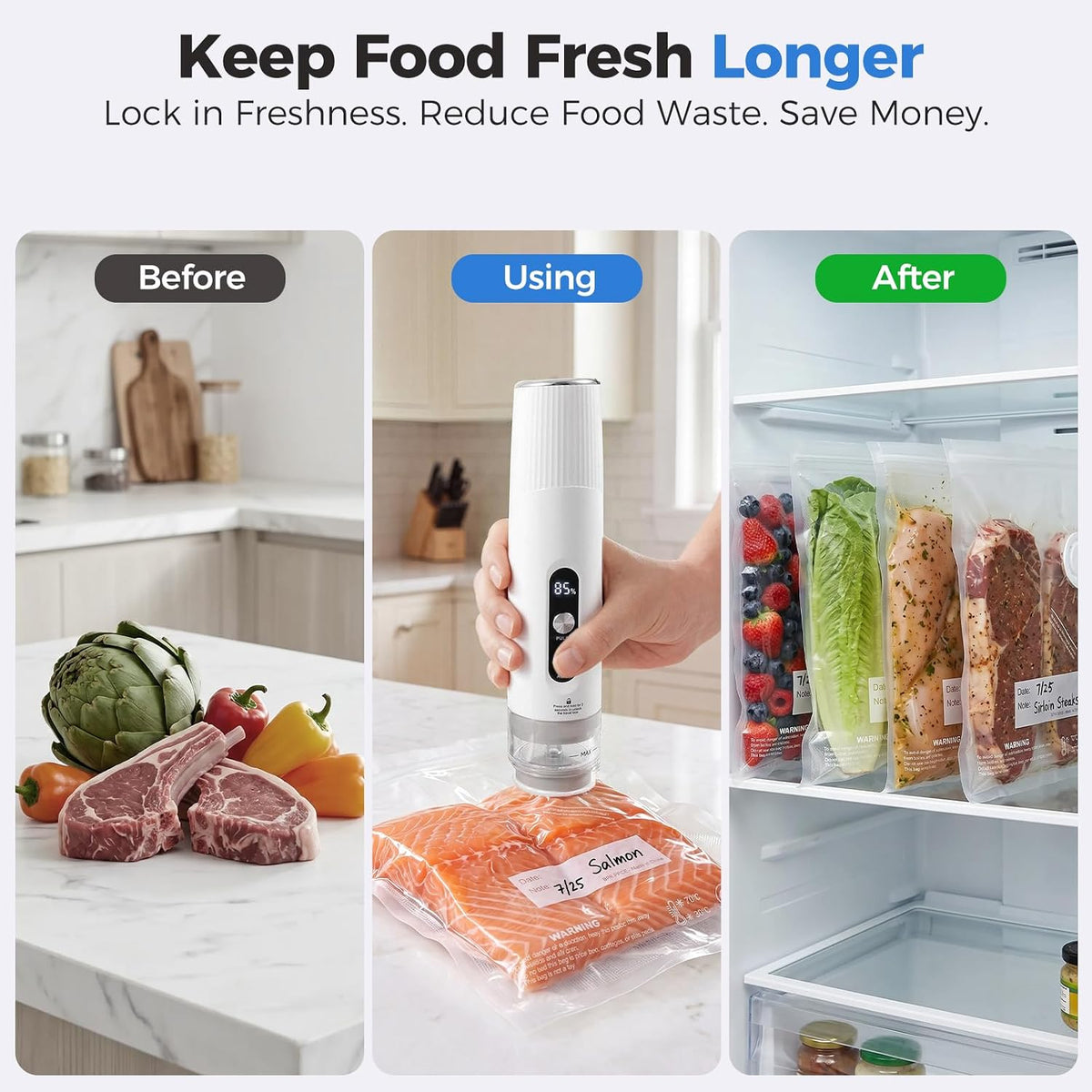 Compact Handheld Food Vacuum Sealer with 30 Reusable Vacuum Bags
