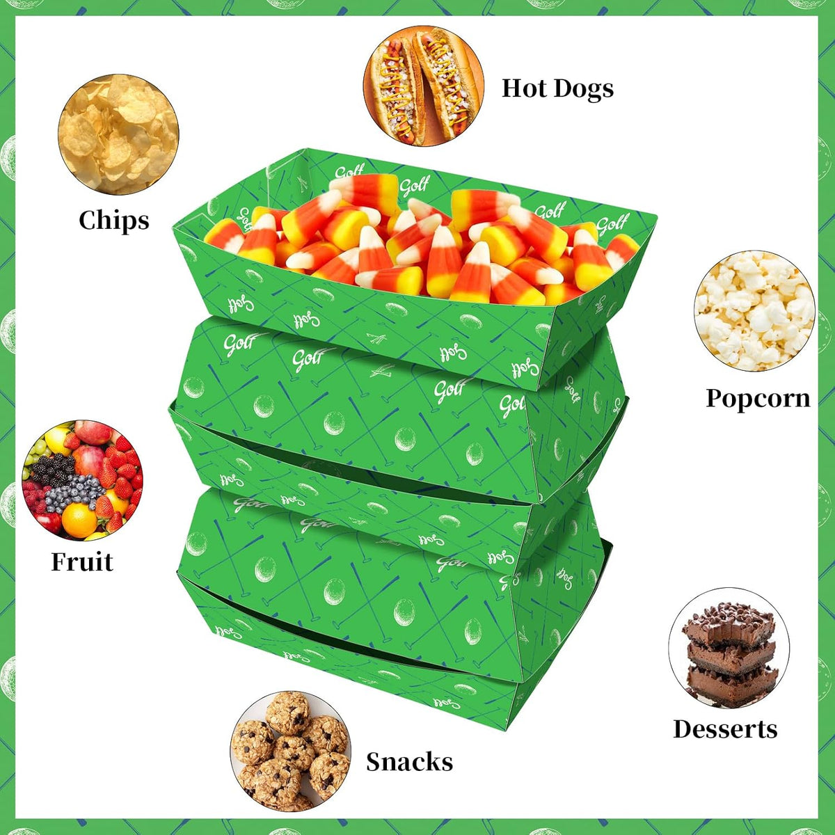 No Folding Required 100 Pack 2 Lb Golf Party Favors Large Golf Plates Paper Serving Trays Nachos Food Boats Disposable Bowls for Golf Birthday Party Decorations