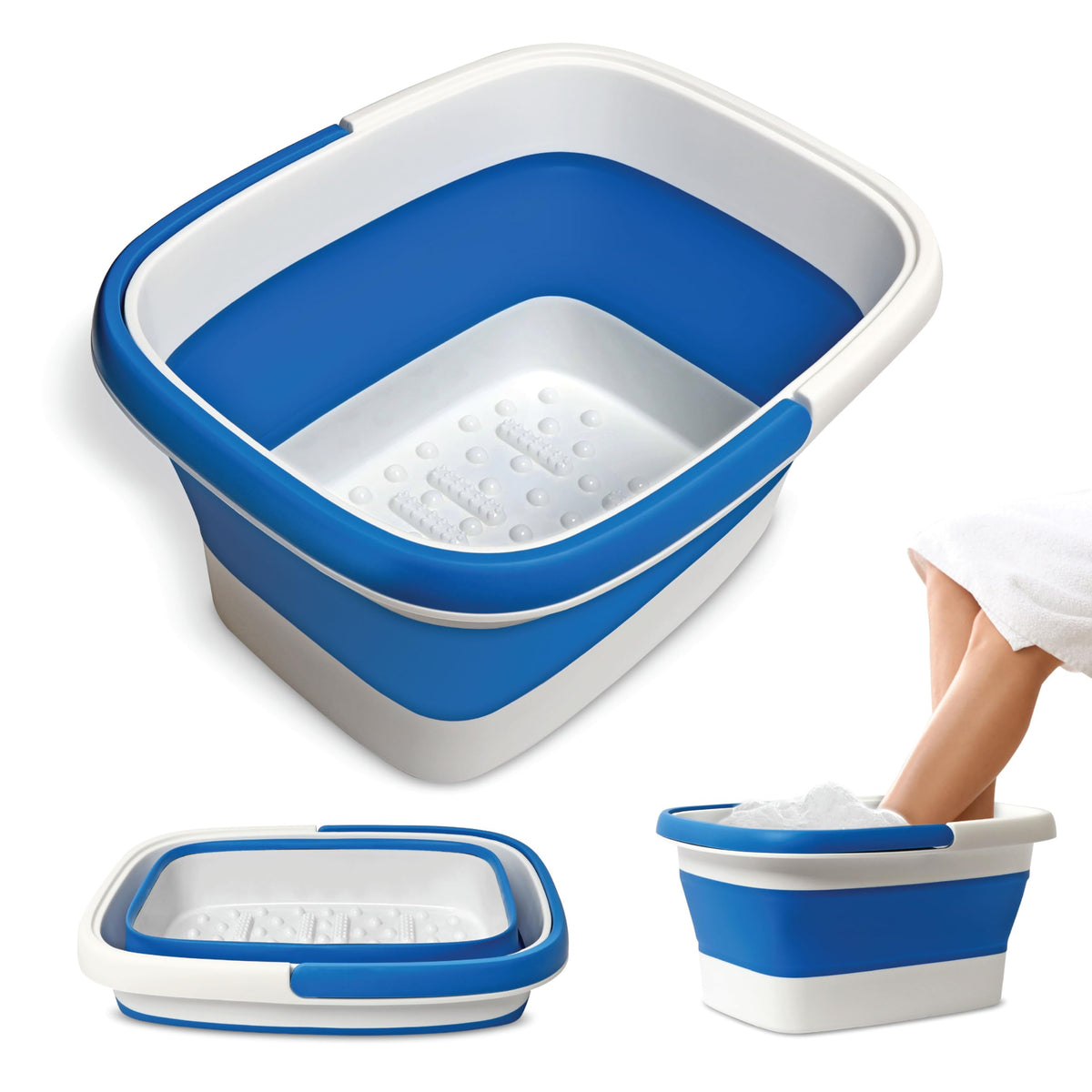 Mantello Collapsible Foot Bath Foot Soaking Tub | Portable Foot Spa Pedicure Bowl | Large Basin to Soak & Wash Feet | Folding Bucket with Carry Handle | White & Grey, Blue, Green [Green]