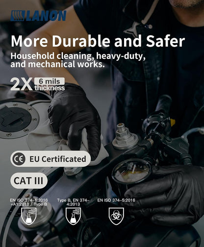 LANON 6 mil Black Nitrile Disposable Gloves,Cooking Gloves,Medium