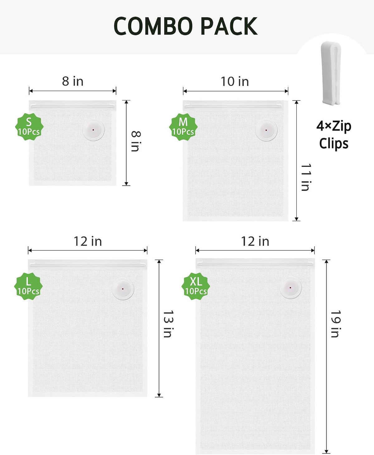 Syntus 40 Pcs Reusable Vacuum Sealer Bags for Food, S+M+L+XL
