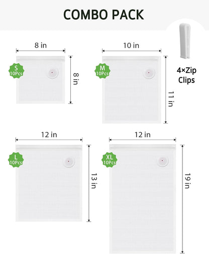 Syntus 40 Pcs Reusable Vacuum Sealer Bags for Food, S+M+L+XL