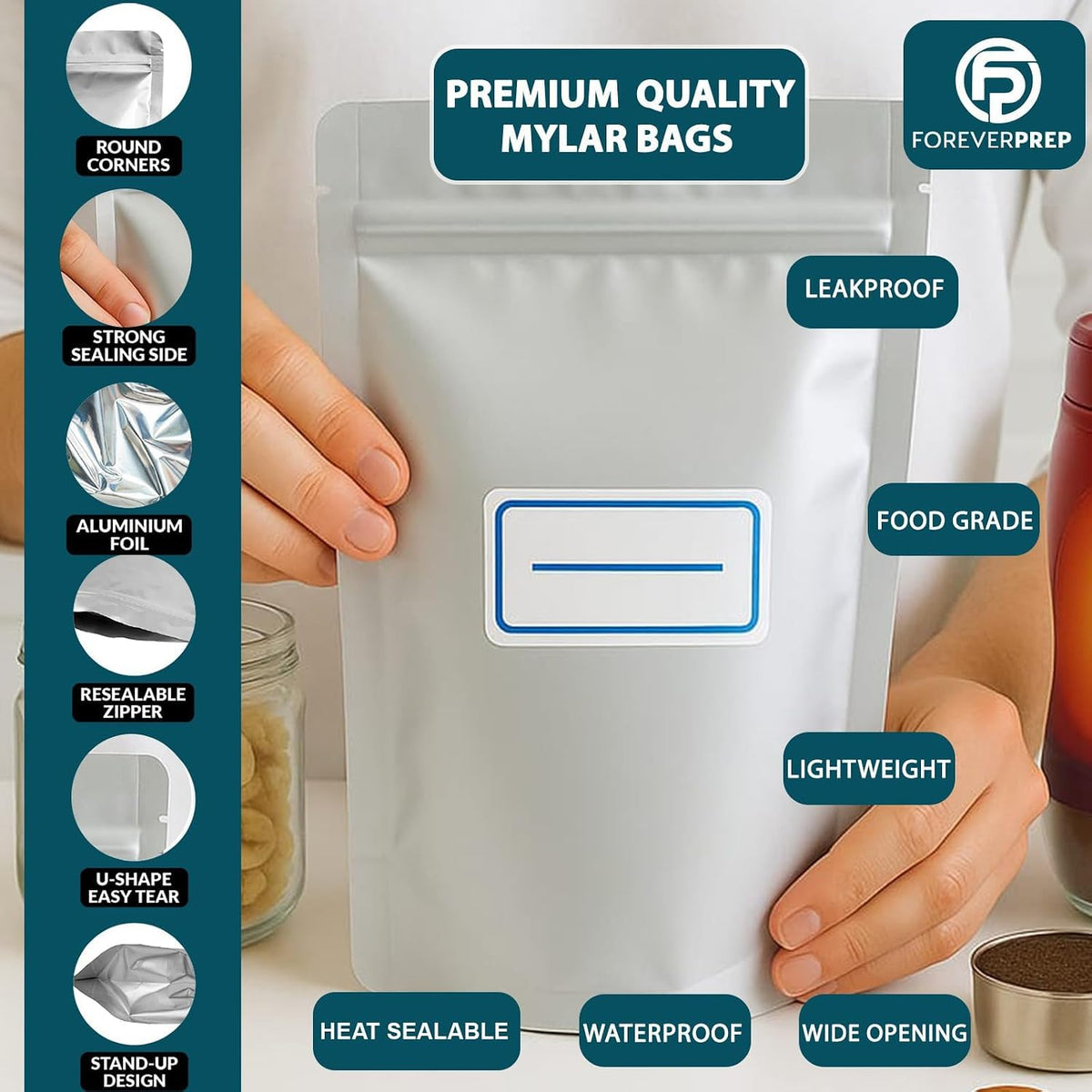 155 Mylar Bags with 155 Oxygen Absorbers-210 Labels & Airtight Resealable