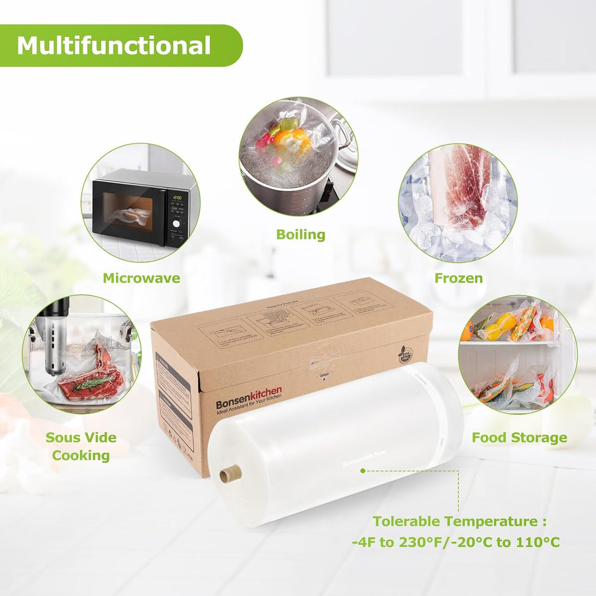 Bonsenkitchen 11"x150' Vacuum Sealer Bags with Cutter for Food Storage