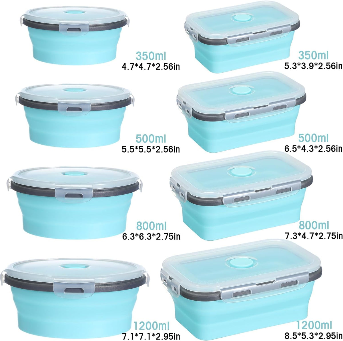 Yaomiao 16 Pack Collapsible Food Storage Container with Lid,Gray, Blue