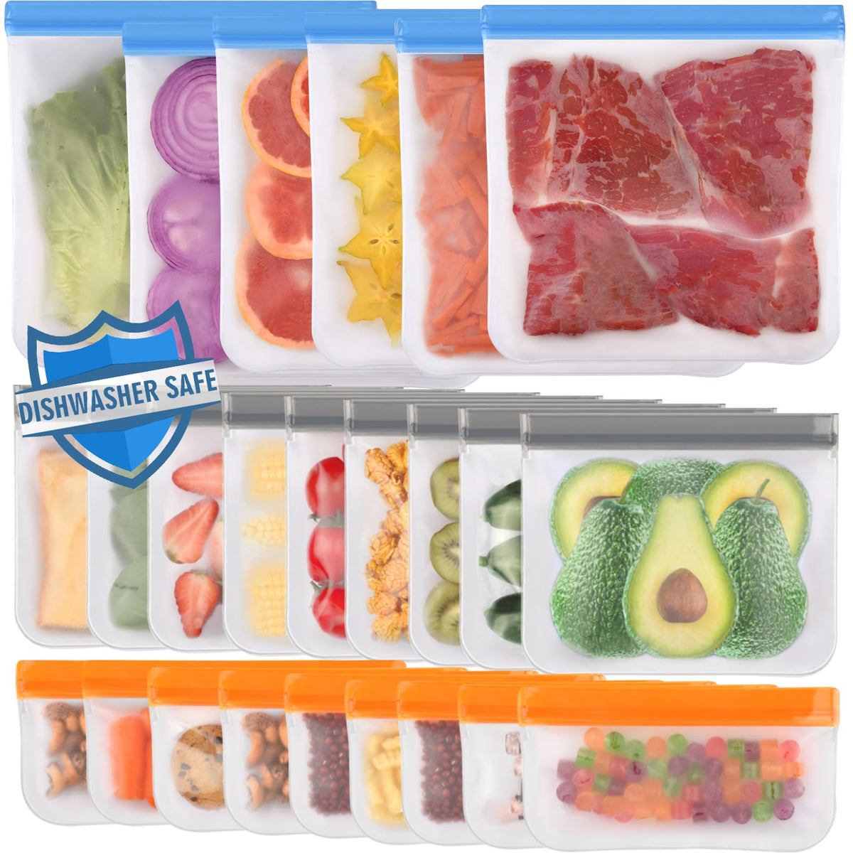Lerine 10 Pack Reusable Freezer Bags Dishwasher Safe, Food Storage Bags