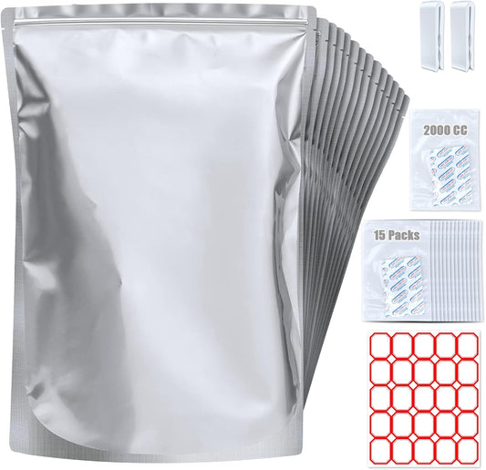 15 Pack 5 Gallon Mylar Bags with 15 x 2000cc Oxygen Absorbers