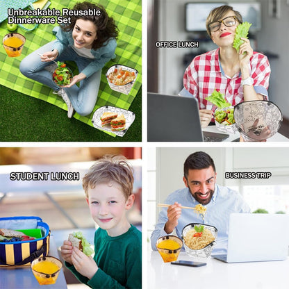 MIUPOO Collapsible Bowl Plate Cup Set,Portable Mess Kit,Food Grade Material Free Folding Plate for Lunch Family Picnic,Collapsible Set of 12, 3 Sizes.