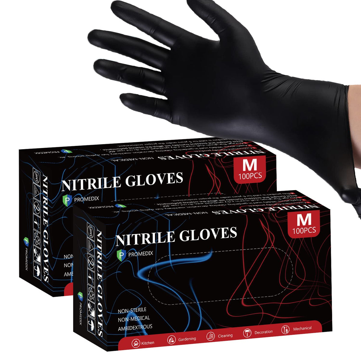 PROMEDIX P Nitrile Disposable Gloves,4mil-100 Count,Gloves Disposable Latex Free,Powder Free for Cooking,Household,Food safe