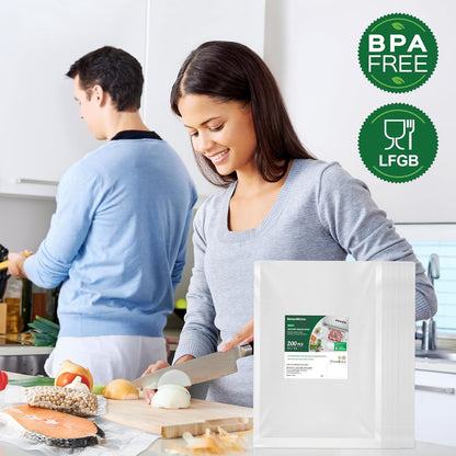 Bonsenkitchen Precut Vacuum Sealer Bags 200 Quart 8" x 12", BPA Free