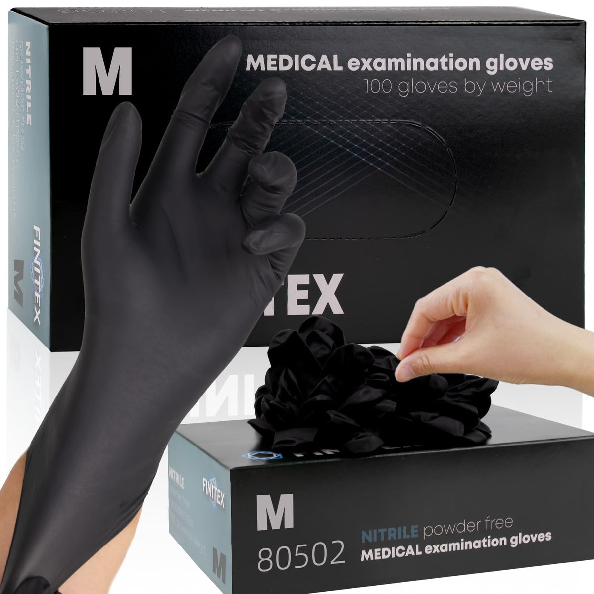 FINITEX Black Nitrile Disposable Gloves 5mil Medical Exam 100PCS,XL