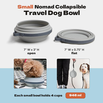Cleverpup Nomad Large Collapsible Travel Dog Bowl - 4 Cup, Grey Silicone