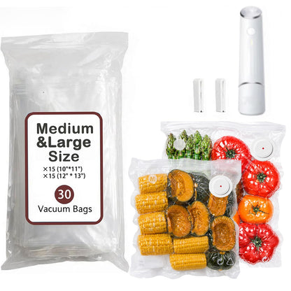 30-Pack XL Large Vacuum Sealer Bags & 2 Bonus Sealing Clips, Compatible with Chef Preserve – BPA-Free (12 x 20 in) Reusable Food Storage Bags for Freezer, Microwave, Sous Vide – Leak-Proof