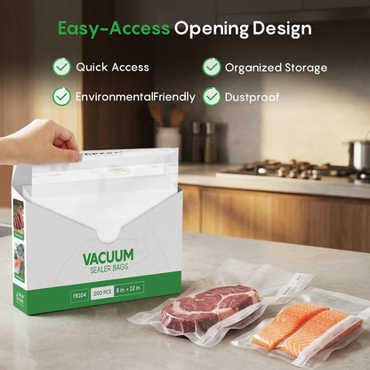 FRESKO Vacuum Sealer Bags, Precut Food Storage Bags, 200 Quart, 8"x12"