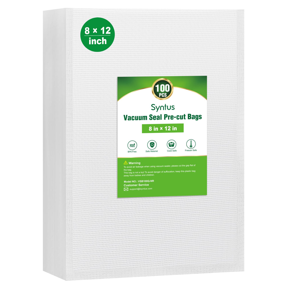 Syntus 100 Pcs Vacuum Sealer Bags for Food, 8x12+11x16, BPA Free