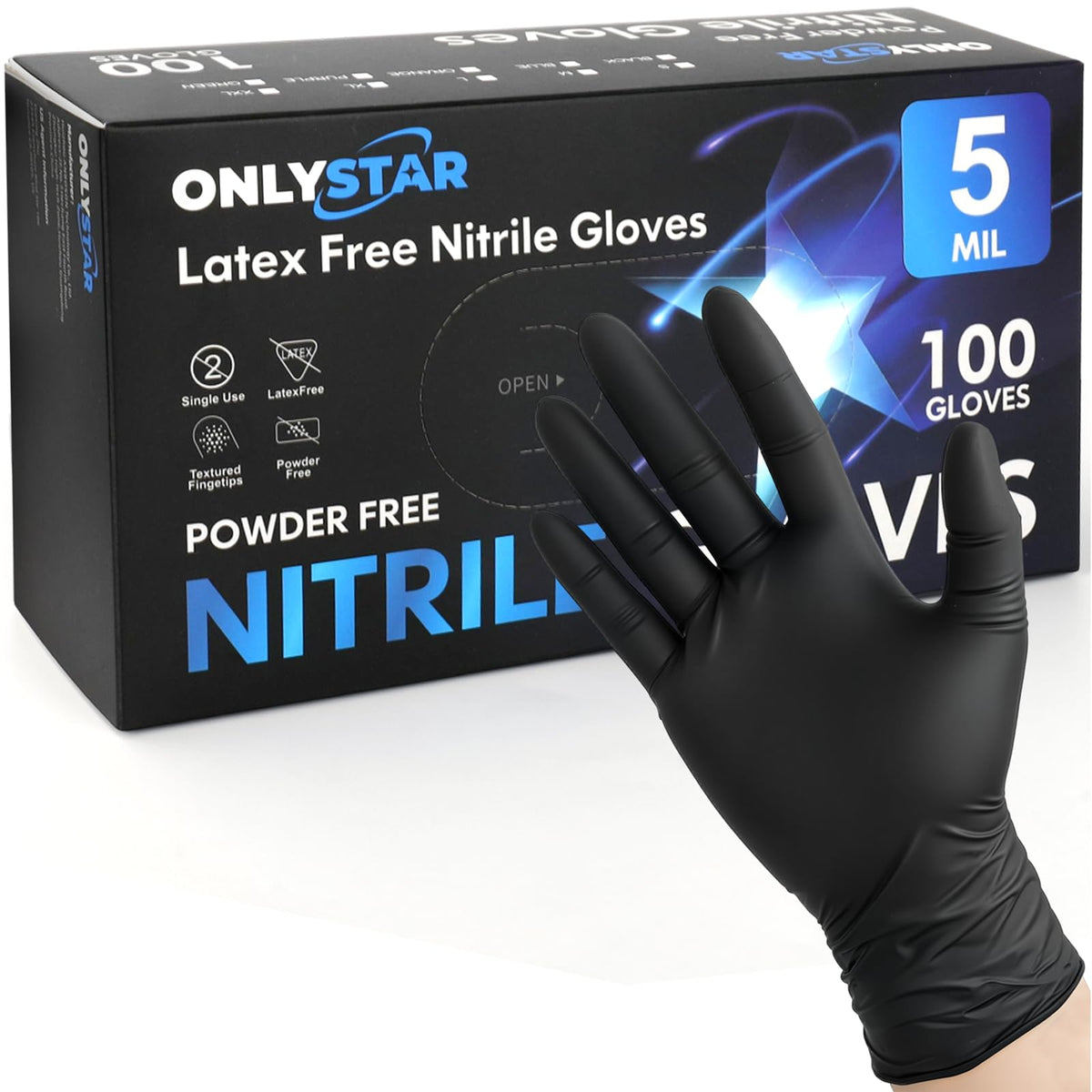 Food Grade 5 Mil Disposable Nitrile Gloves Large, 100Pcs