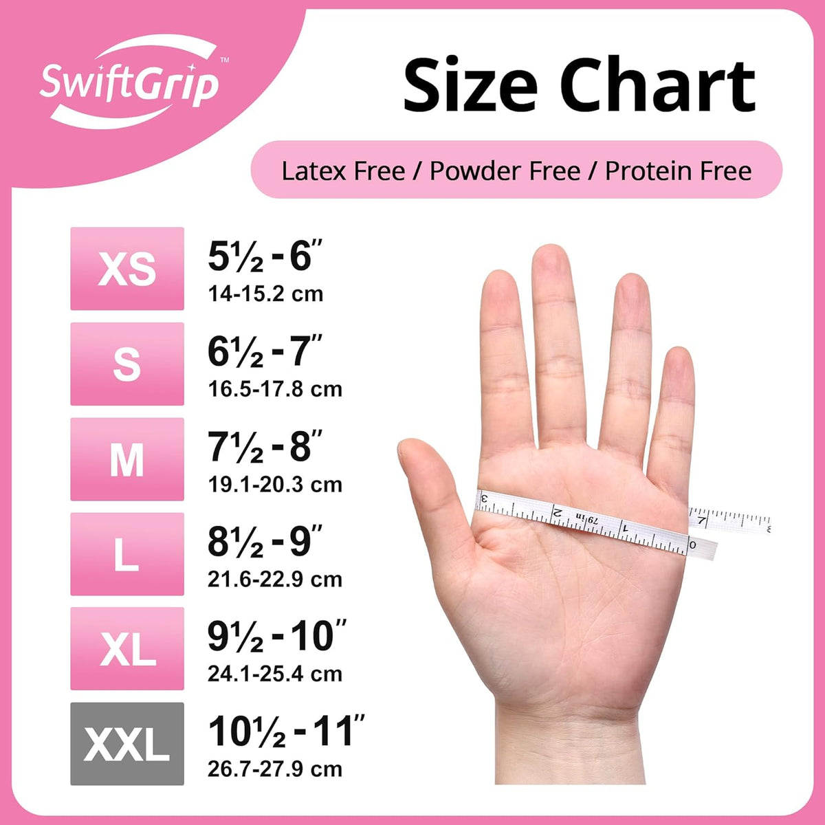 SwiftGrip Pink Nitrile Gloves, 3-mil, Industrial Gloves Disposable Latex Free, for Cleaning & Esthetician, Rubber Powder-Free, 100-ct Box (Medium)
