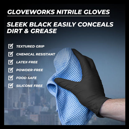 GLOVEWORKS Black Nitrile Gloves 5 Mil Disposable for Food Service, Cooking, Professional Cleaning, Size XL, Box of 100