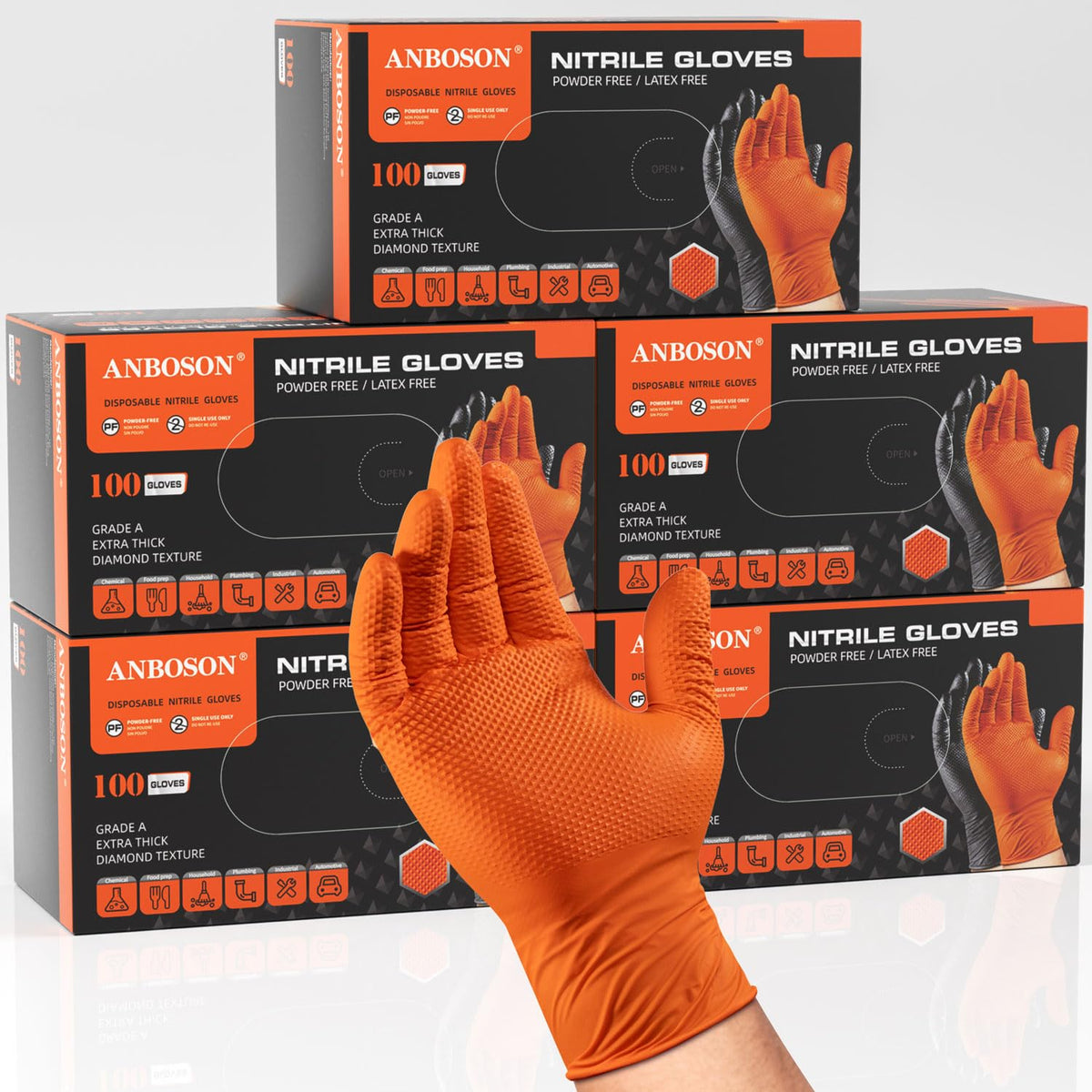 ANBOSON 10 Mil Heavy Duty Mechanic Nitrile Gloves, XLarge Black 100 Count