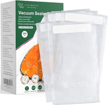 Pint Vacuum Sealer Bags for Food, 6x10 Inch with Label Area, 200