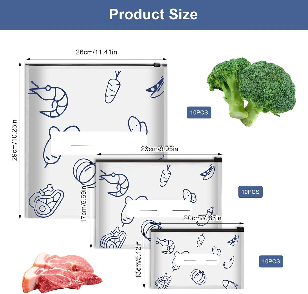 30 PCS Reusable Aluminum Foil Sealable Storage Bags, 2026 New Resealable Vacuum Zipper Pouches, Stand Up Foil Sealable Bags with Label and Zip Lock for Vegetable Fruit Meat