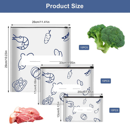 30 PCS Reusable Aluminum Foil Sealable Storage Bags, 2026 New Resealable Vacuum Zipper Pouches, Stand Up Foil Sealable Bags with Label and Zip Lock for Vegetable Fruit Meat