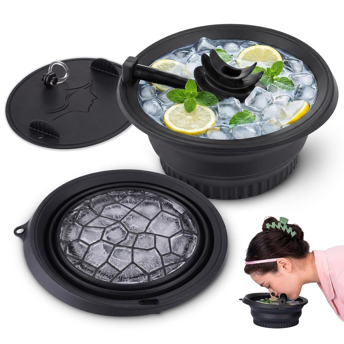 Face Ice Bath Bowl Built-in Ice Tray and Cover with Breathing Tube