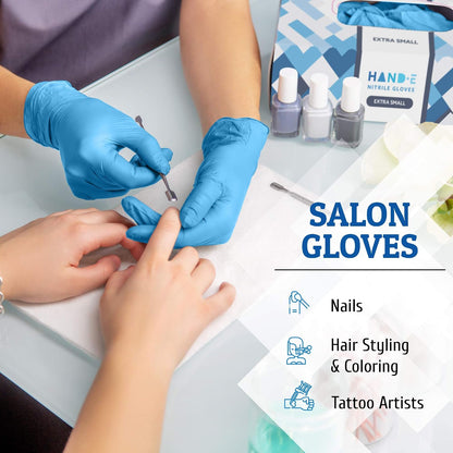 Hand-E Touch Blue Nitrile Disposable Gloves - Latex Free Medical Exam Gloves, Powder Free, Food Safe, Cooking