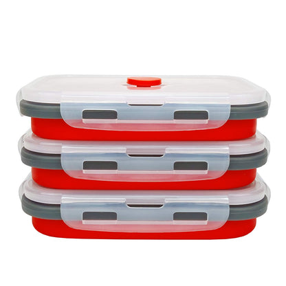 CARTINTS Set of 3 Collapsible Food Storage Containers Collapsible Silicone Bowls, Silicone Lunch Containers with Airtight Lids, Microwave and Freezer Safe, 500ml