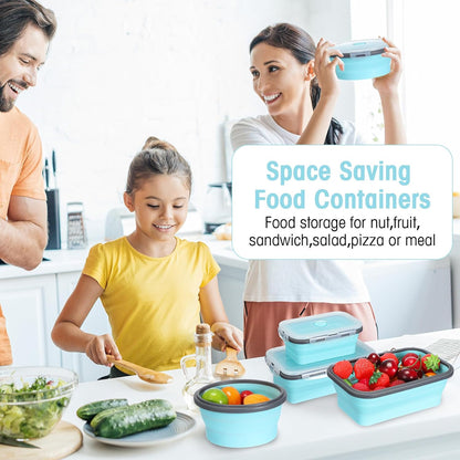 Yaomiao 16 Pack Collapsible Food Storage Container with Lid,Gray, Blue
