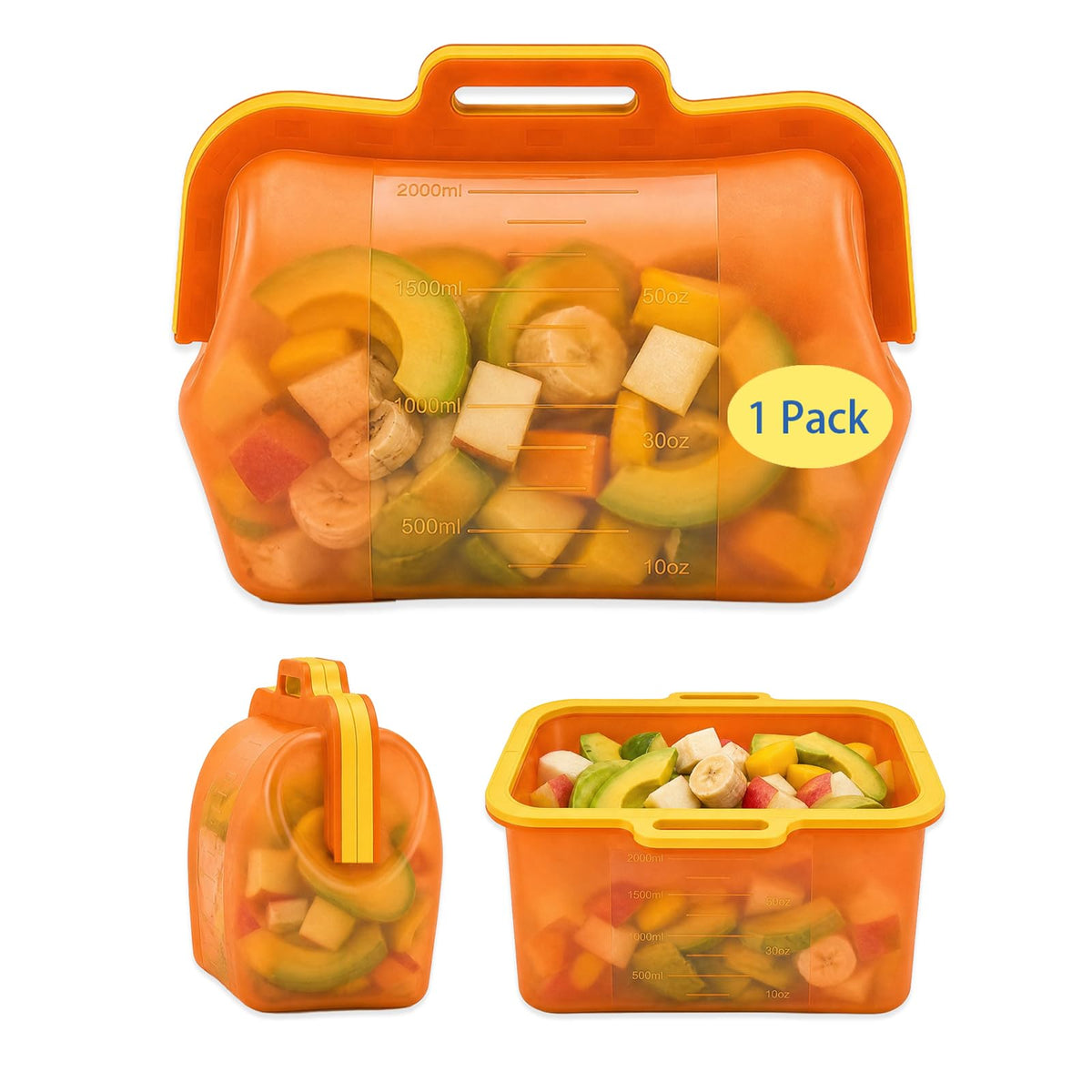 Magnetic Seal Reusable Silicone Food Storage Bag, 68 oz, NUZEAK