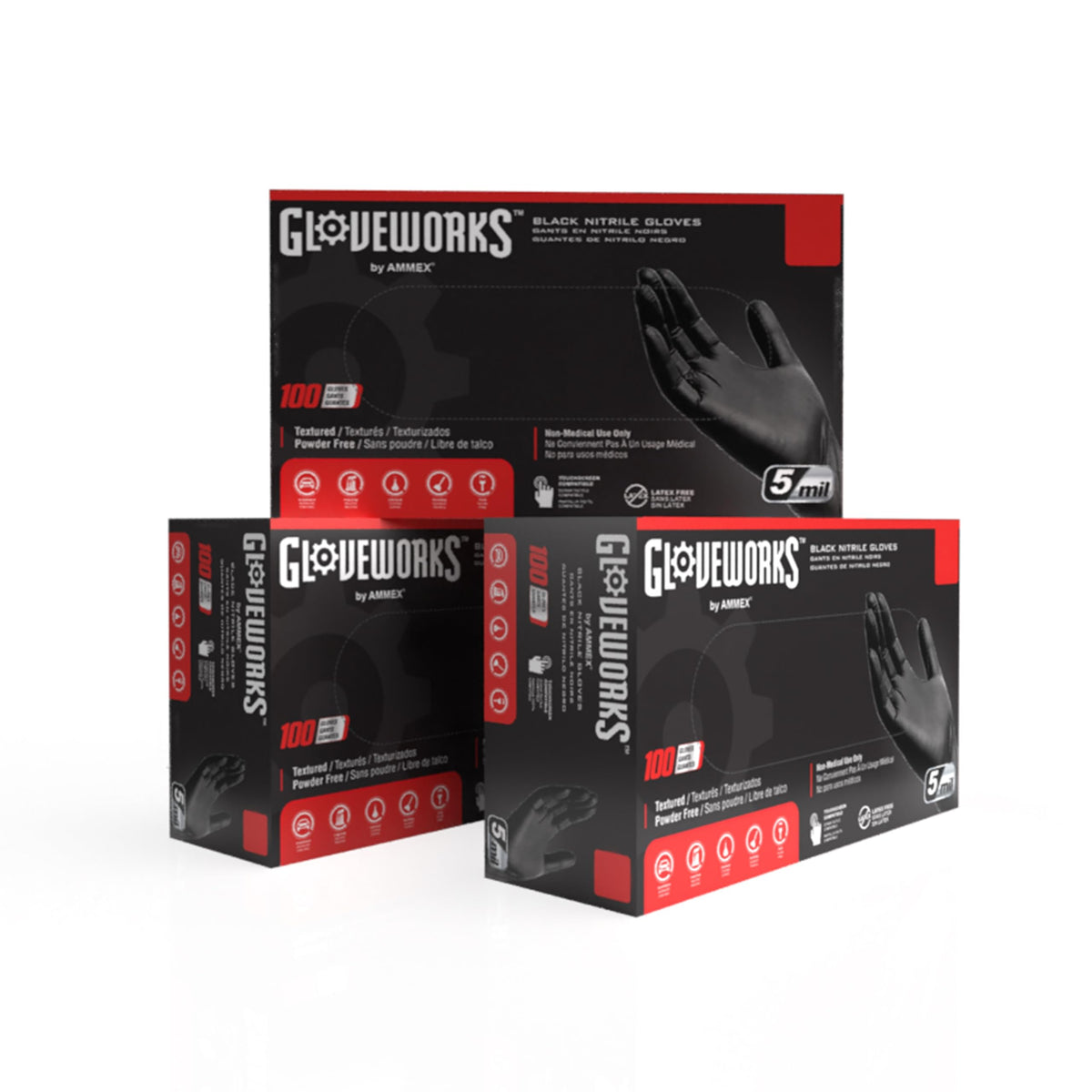 GLOVEWORKS Nitrile Gloves Disposable 5 mil Black Size Large Box of 100