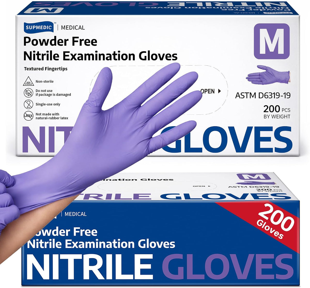 Nitrile+ Supmedic Medical Soft Max Disposable Gloves Powder-Free Violet 200