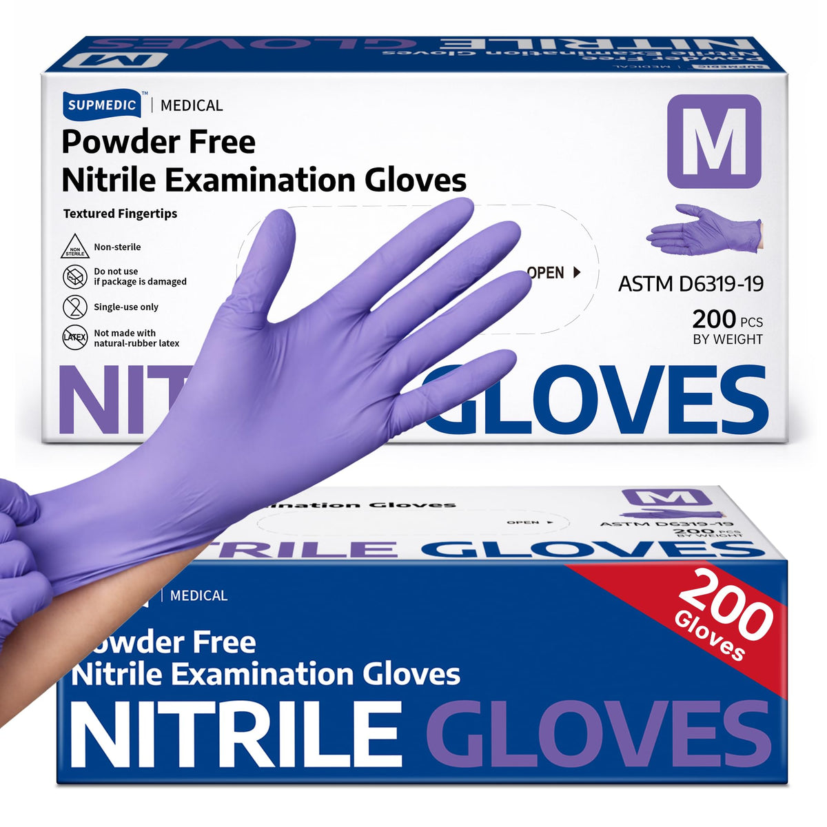 Nitrile+ Supmedic Medical Soft Max Disposable Gloves Powder-Free Violet 200