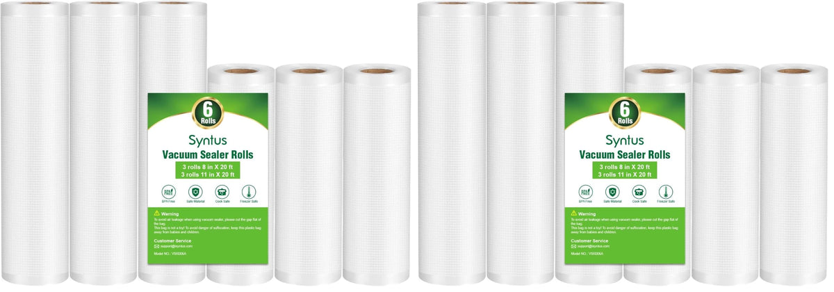 Syntus Vacuum Sealer Bags for Food, 3 Rolls 11" x 20' and 3 Rolls 8" x 20'