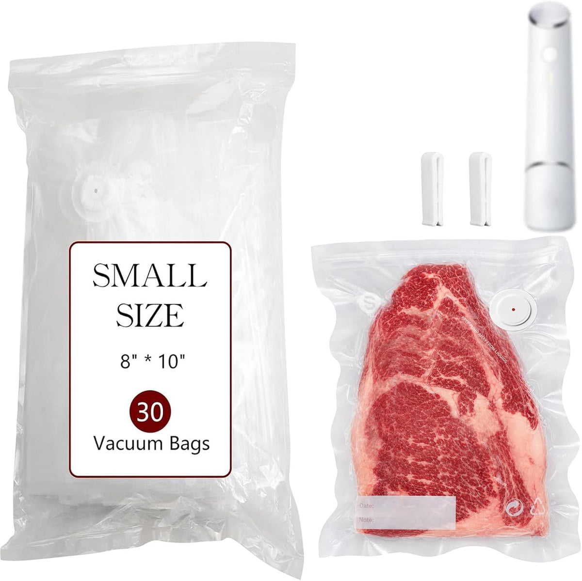 30-Pack Small Vacuum Sealer Bags & 2 Bonus Sealing Clips, Compatible with Chef Preserve – BPA-Free (8 x 10 in) Reusable Food Storage Bags for Freezer, Microwave, Sous Vide – Leak-Proof