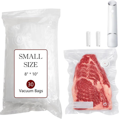 30-Pack Small Vacuum Sealer Bags & 2 Bonus Sealing Clips, Compatible with Chef Preserve – BPA-Free (8 x 10 in) Reusable Food Storage Bags for Freezer, Microwave, Sous Vide – Leak-Proof