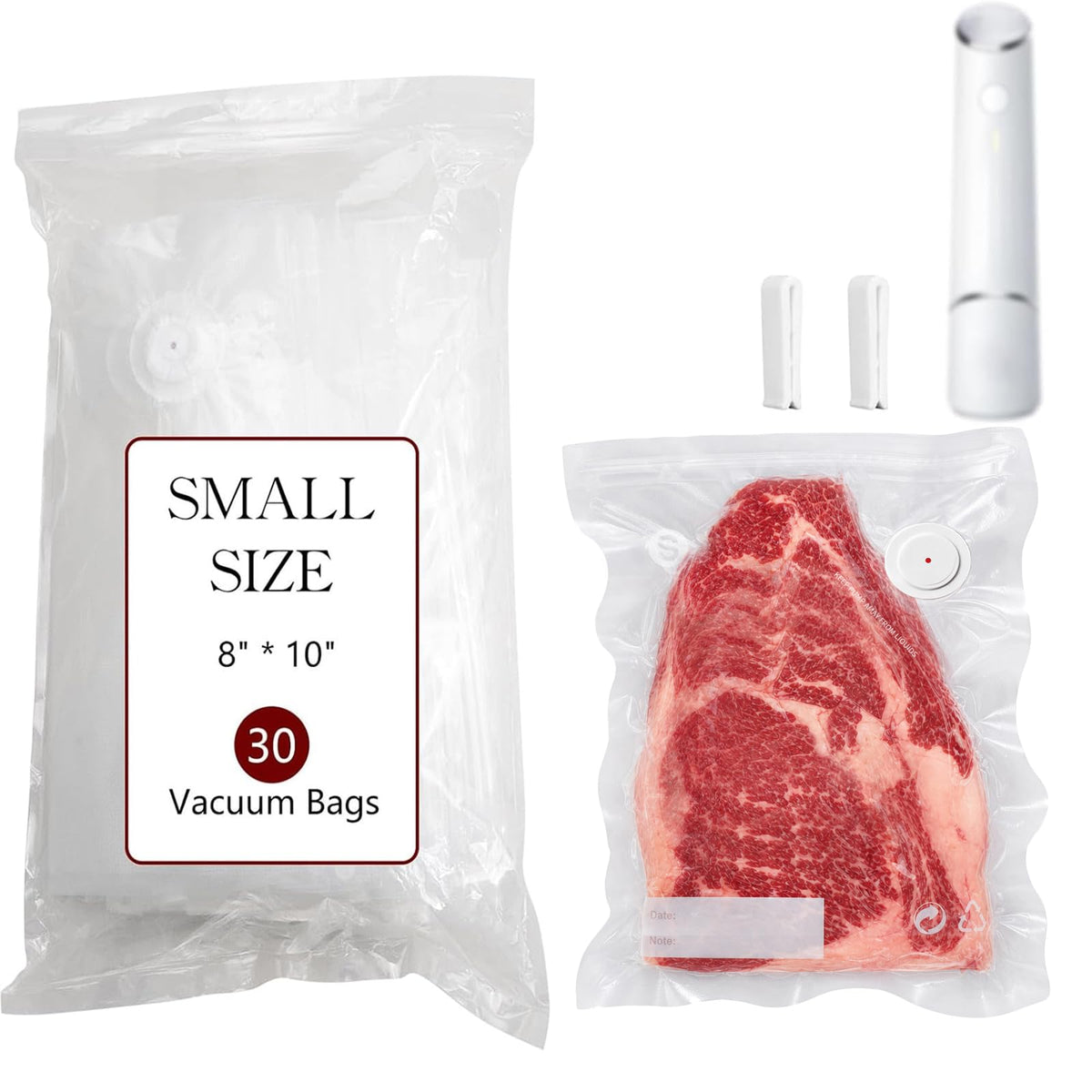 30-Pack Small Vacuum Sealer Bags & 2 Bonus Sealing Clips, Compatible with Chef Preserve – BPA-Free (8 x 10 in) Reusable Food Storage Bags for Freezer, Microwave, Sous Vide – Leak-Proof