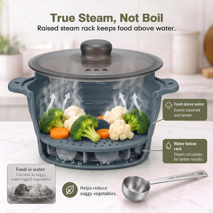 42oz Collapsible Silicone Microwave Steamer for Vegetables, Gray